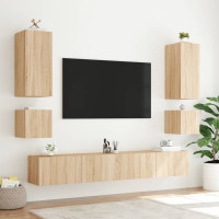 Produktbild för Väggmonterad tv-bänk LED 2 st sonoma-ek 40,5x35x40 cm