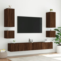 Produktbild för Väggmonterad tv-bänk LED brun ek 40,5x35x40 cm