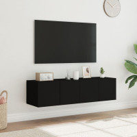 Produktbild för Väggmonterad tv-bänk LED 2 st svart 60x35x31 cm