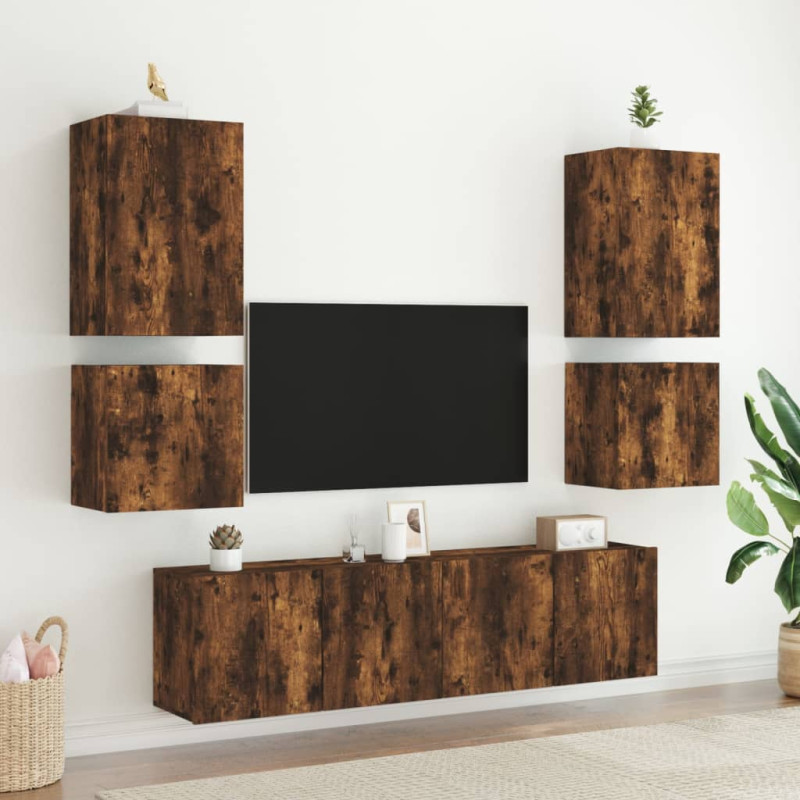 Produktbild för Väggmonterad tv-skåp rökfärgad ek 40,5x30x40 cm konstruerat trä