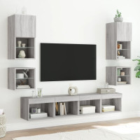 Produktbild för Väggmonterad tv-bänk LED 2 st grå sonoma 30x28,5x30 cm