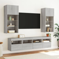 Produktbild för Väggmonterad tv-bänk LED 2 st grå sonoma 40x30x40 cm