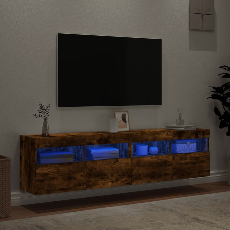 Produktbild för Väggmonterad tv-bänk LED 2 st rökfärgad ek 80x30x40 cm