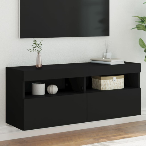 vidaXL Väggmonterad tv-bänk LED svart 100x30x40 cm