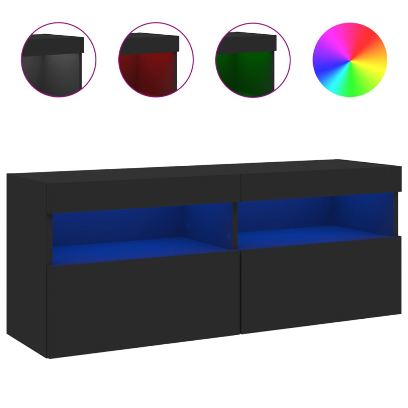 Produktbild för Väggmonterad tv-bänk LED svart 100x30x40 cm