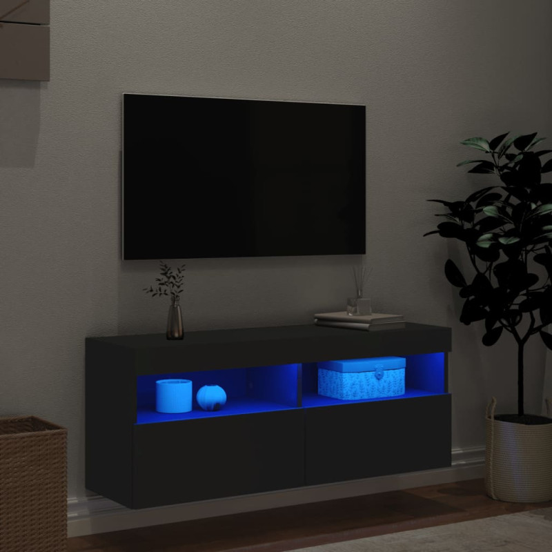 Produktbild för Väggmonterad tv-bänk LED svart 100x30x40 cm