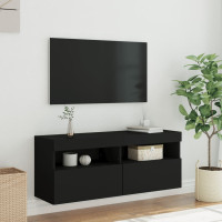 Miniatyr av produktbild för Väggmonterad tv-bänk LED svart 100x30x40 cm