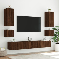 Produktbild för Väggmonterad tv-bänk LED 2 st brun ek 40,5x35x40 cm