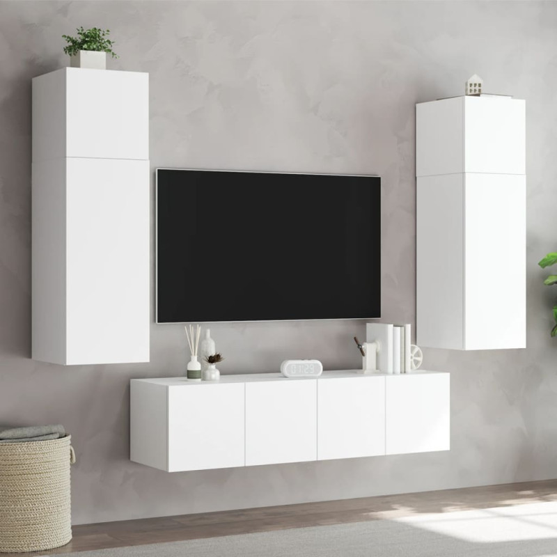 Produktbild för Väggmonterad tv-bänk LED vit 60x35x31 cm