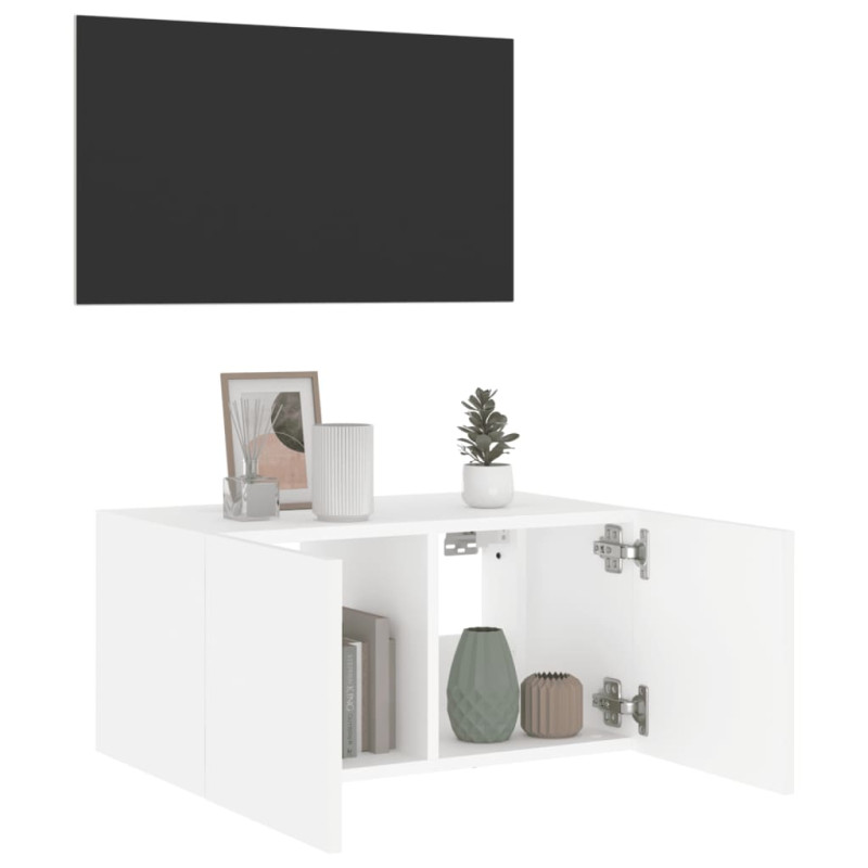 Produktbild för Väggmonterad tv-bänk LED vit 60x35x31 cm