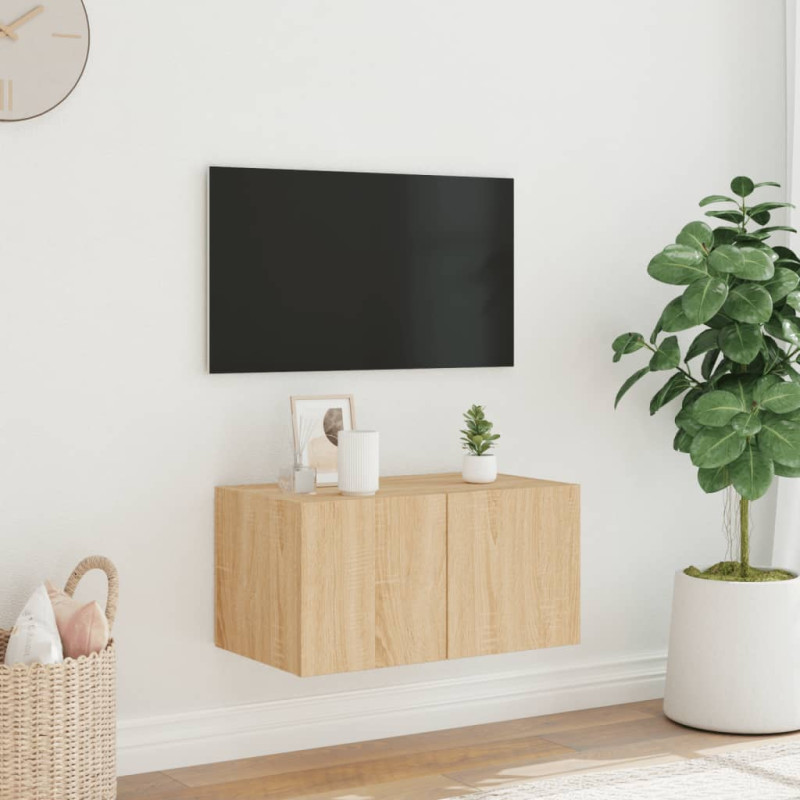 Produktbild för Väggmonterad tv-bänk LED sonoma-ek 60x35x31 cm