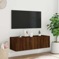 Produktbild för Väggmonterad tv-bänk LED brun ek 100x35x31 cm