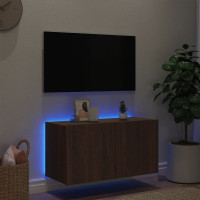 Miniatyr av produktbild för Väggmonterad tv-bänk LED brun ek 80x35x41 cm