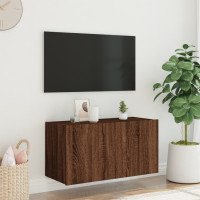 Miniatyr av produktbild för Väggmonterad tv-bänk LED brun ek 80x35x41 cm