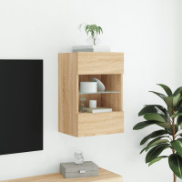 Produktbild för Väggmonterad tv-bänk LED sonoma-ek 40x30x60,5 cm