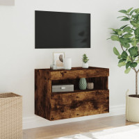 Produktbild för Väggmonterad tv-bänk LED rökfärgad ek 60x30x40 cm