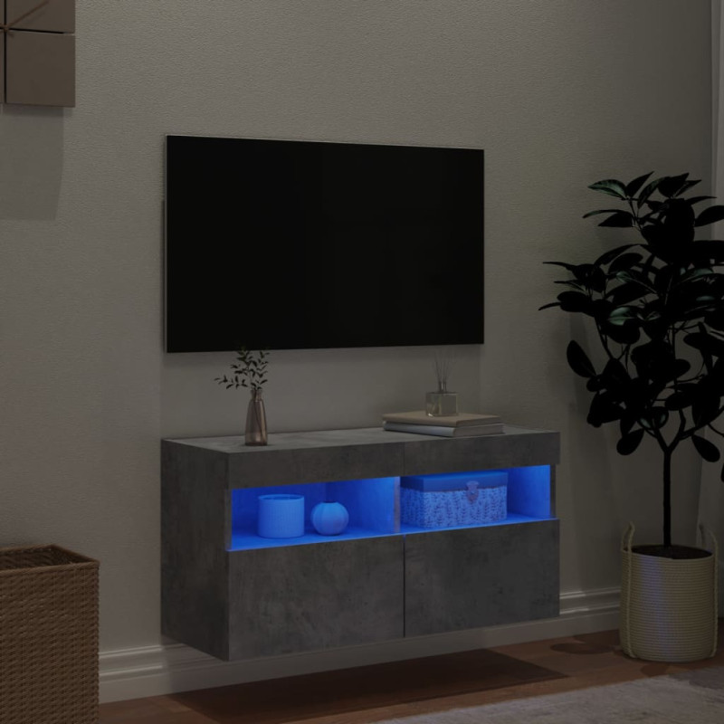 Produktbild för Väggmonterad tv-bänk LED betonggrå 80x30x40 cm