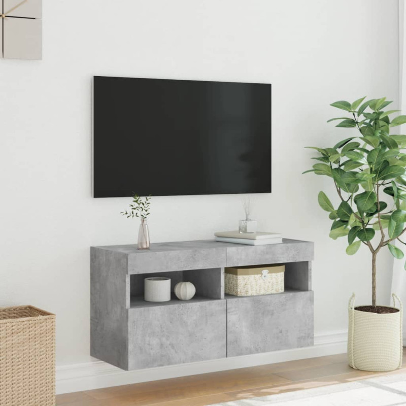 Produktbild för Väggmonterad tv-bänk LED betonggrå 80x30x40 cm