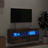 Produktbild för Väggmonterad tv-bänk LED rökfärgad ek 100x30x40 cm