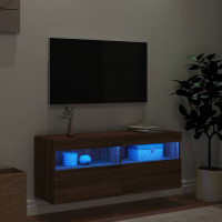 Miniatyr av produktbild för Väggmonterad tv-bänk LED brun ek 100x30x40 cm