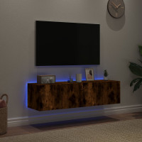 Produktbild för Väggmonterad tv-bänk LED 2 st rökfärgad ek 60x35x31 cm