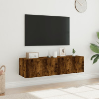 Produktbild för Väggmonterad tv-bänk LED 2 st rökfärgad ek 60x35x31 cm