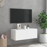Produktbild för Väggmonterad tv-bänk LED vit 80x35x31 cm