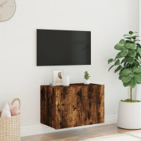 Produktbild för Väggmonterad tv-bänk LED rökfärgad ek 60x35x41 cm