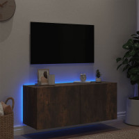 Produktbild för Väggmonterad tv-bänk LED rökfärgad ek 100x35x41 cm