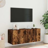 Produktbild för Väggmonterad tv-bänk LED rökfärgad ek 100x35x41 cm