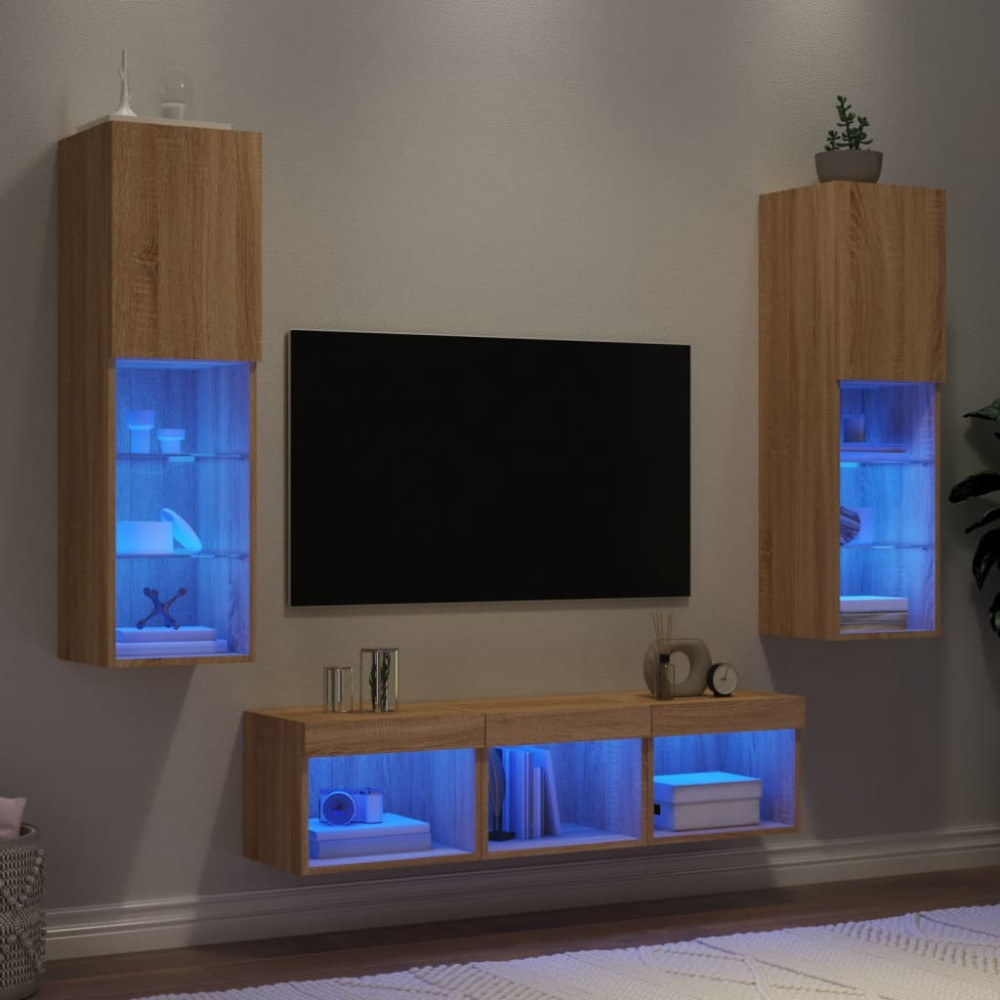 Produktbild för Tv-bänk 5 delar LED sonoma-ek konstruerat trä