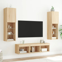 Produktbild för Tv-bänk 5 delar LED sonoma-ek konstruerat trä