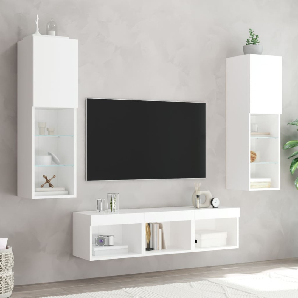 Produktbild för Tv-bänk 5 delar LED vit konstruerat trä