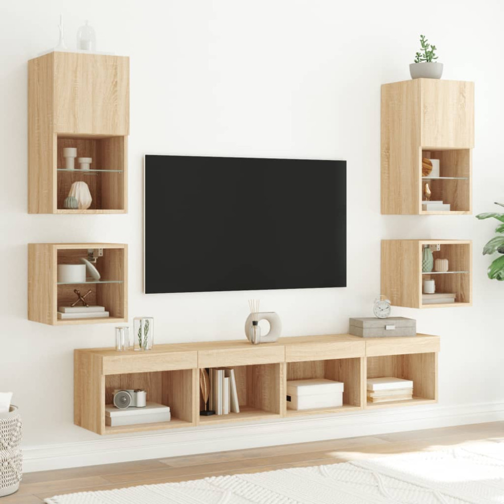Produktbild för Tv-bänk 8 delar LED sonoma-ek konstruerat trä