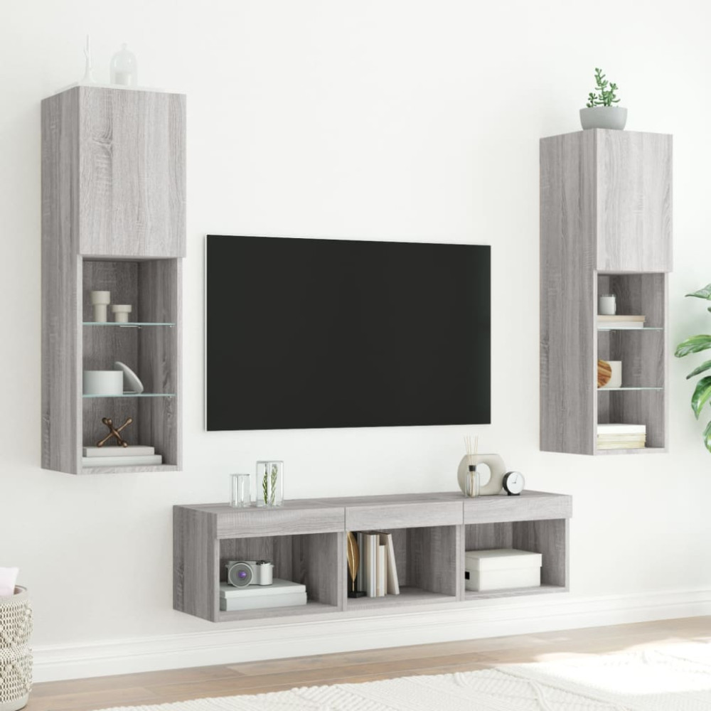 Produktbild för Tv-bänk 5 delar LED grå sonoma konstruerat trä