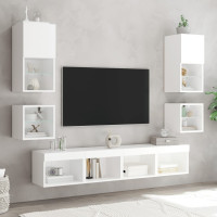 Produktbild för Väggmonterad tv-bänk LED vit 30x28,5x30 cm