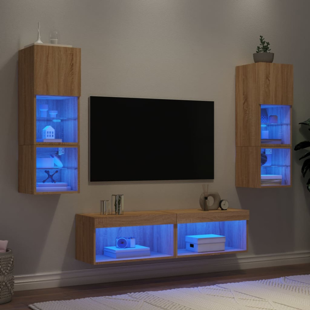 Produktbild för Tv-bänk 6 delar LED sonoma-ek konstruerat trä