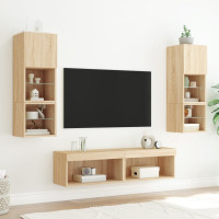 Produktbild för Tv-bänk 6 delar LED sonoma-ek konstruerat trä