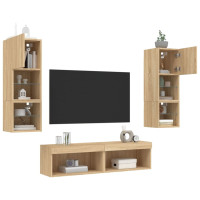Produktbild för Tv-bänk 6 delar LED sonoma-ek konstruerat trä