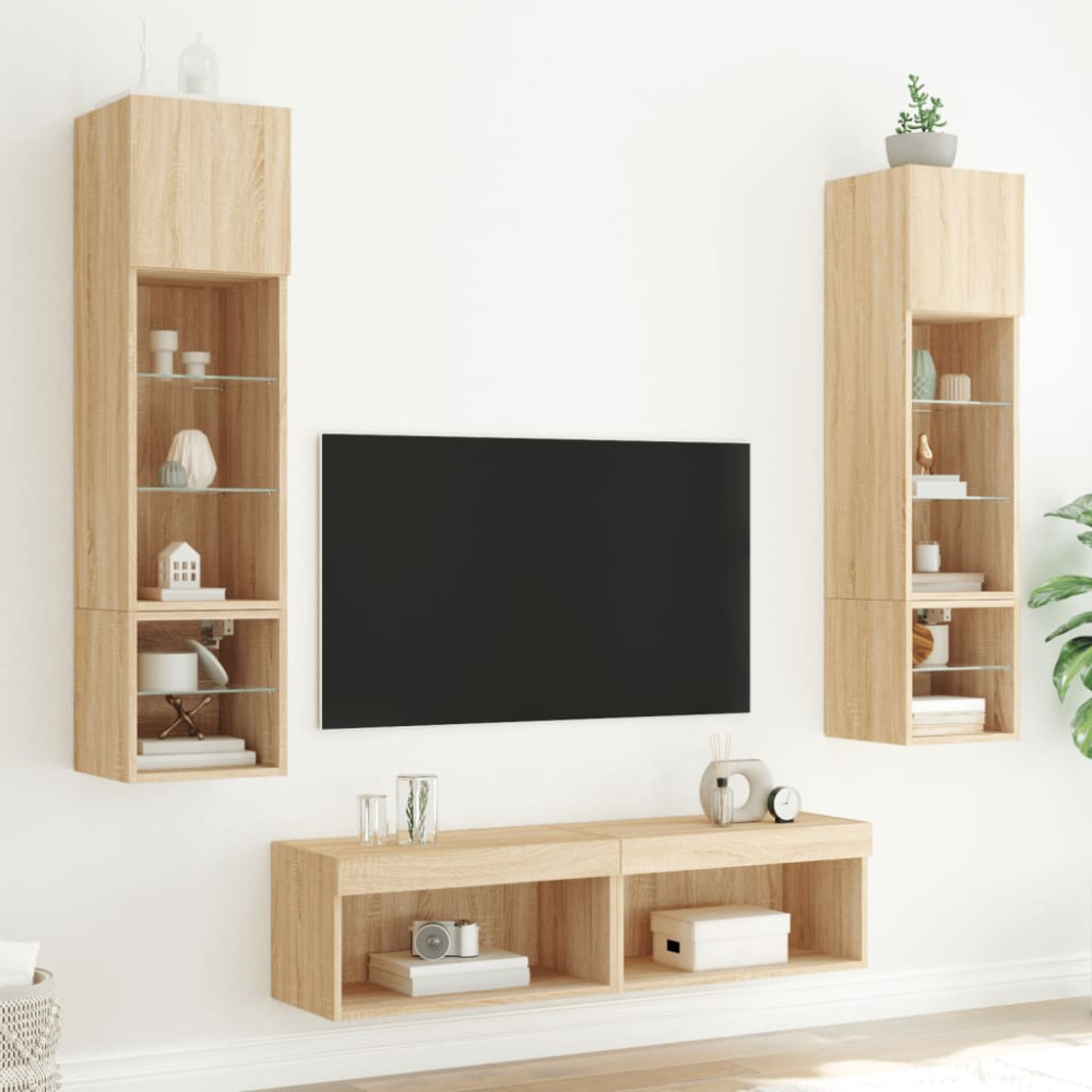 Produktbild för Tv-bänk 6 delar LED sonoma-ek konstruerat trä