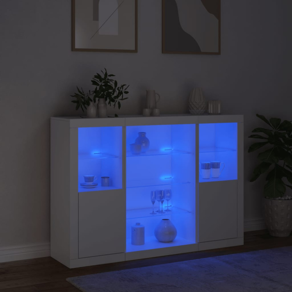 Produktbild för Skänkar med LED-belysning 3 st vit konstruerat trä