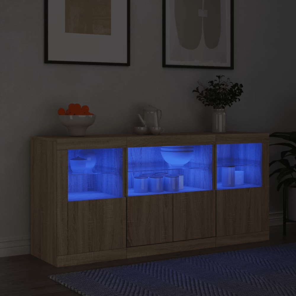 Produktbild för Skänk med LED-belysning sonoma-ek 142,5x37x67 cm