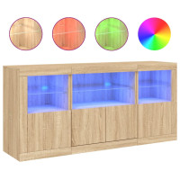 Produktbild för Skänk med LED-belysning sonoma-ek 142,5x37x67 cm