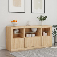 Produktbild för Skänk med LED-belysning sonoma-ek 142,5x37x67 cm