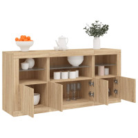 Produktbild för Skänk med LED-belysning sonoma-ek 142,5x37x67 cm