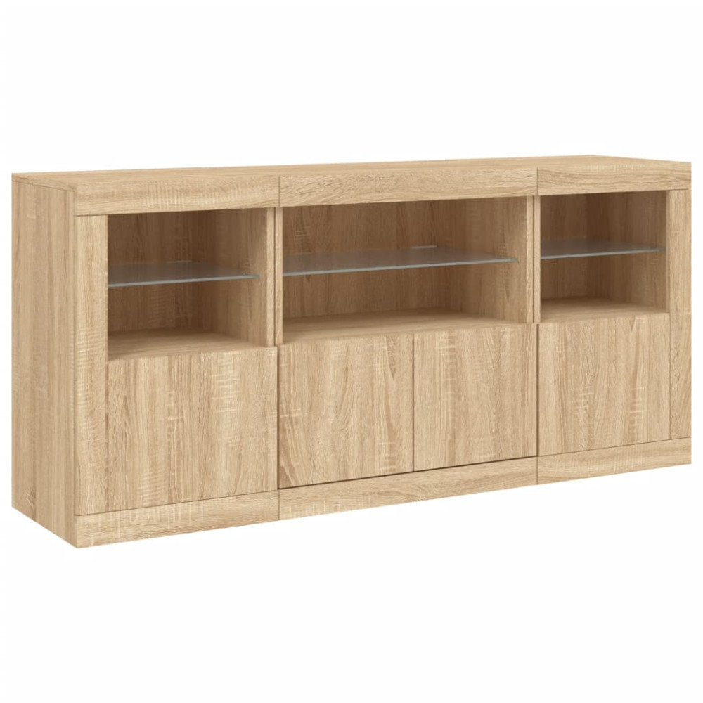 Produktbild för Skänk med LED-belysning sonoma-ek 142,5x37x67 cm