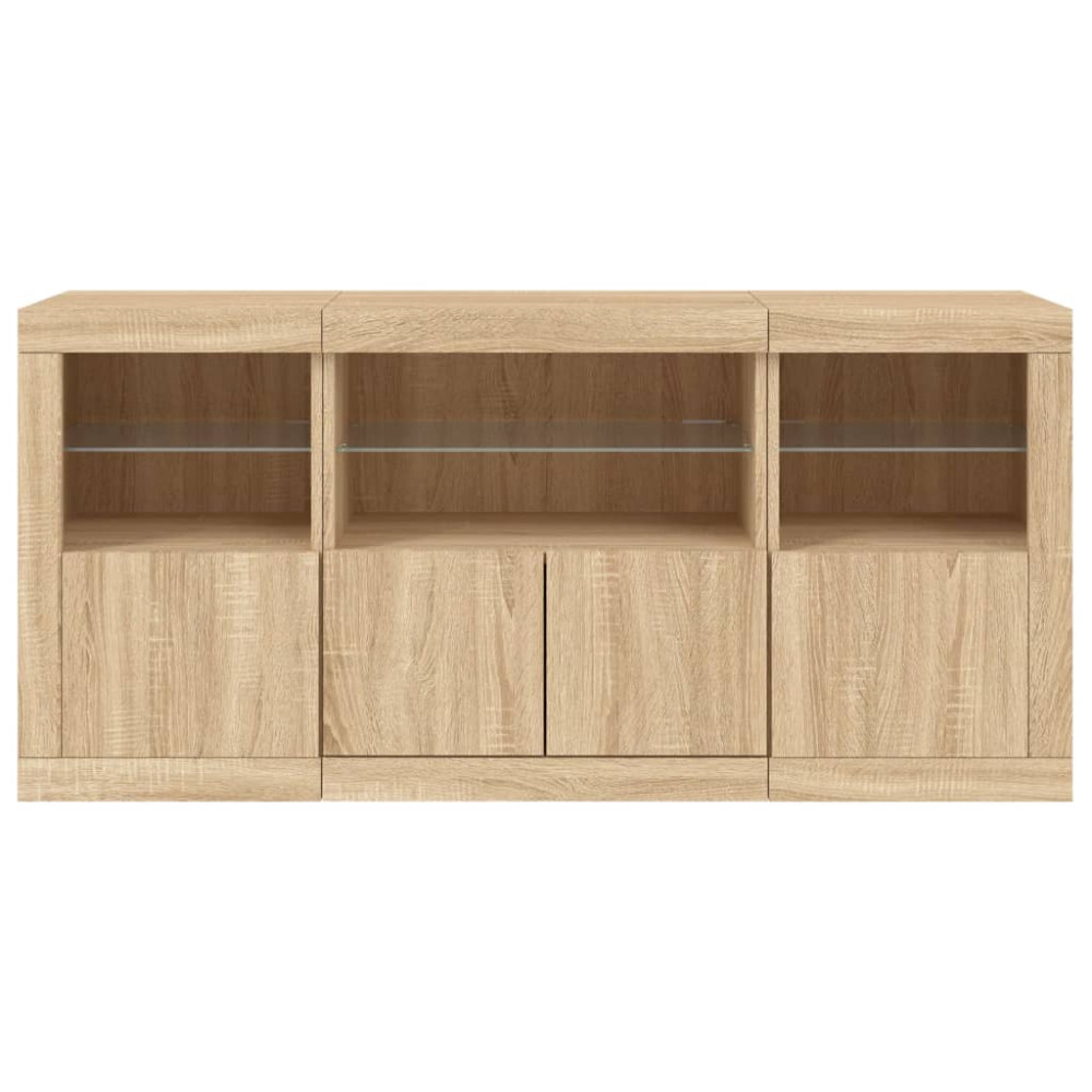 Produktbild för Skänk med LED-belysning sonoma-ek 142,5x37x67 cm