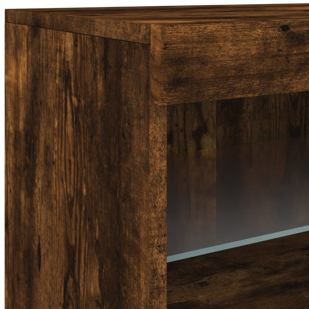 Produktbild för Skänk med LED-belysning rökfärgad ek 142,5x37x67 cm
