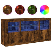 Produktbild för Skänk med LED-belysning rökfärgad ek 142,5x37x67 cm