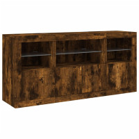 Produktbild för Skänk med LED-belysning rökfärgad ek 142,5x37x67 cm